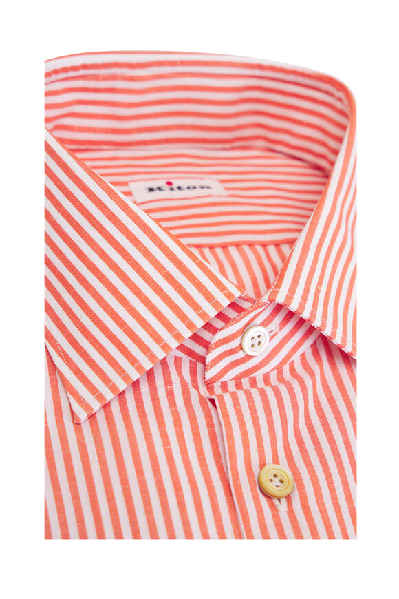 white and orange dress shirt Long Sleeve Orange and White Classic Button Down Collar Check Shirt with Magnetic Closures Orange and White / 3XL