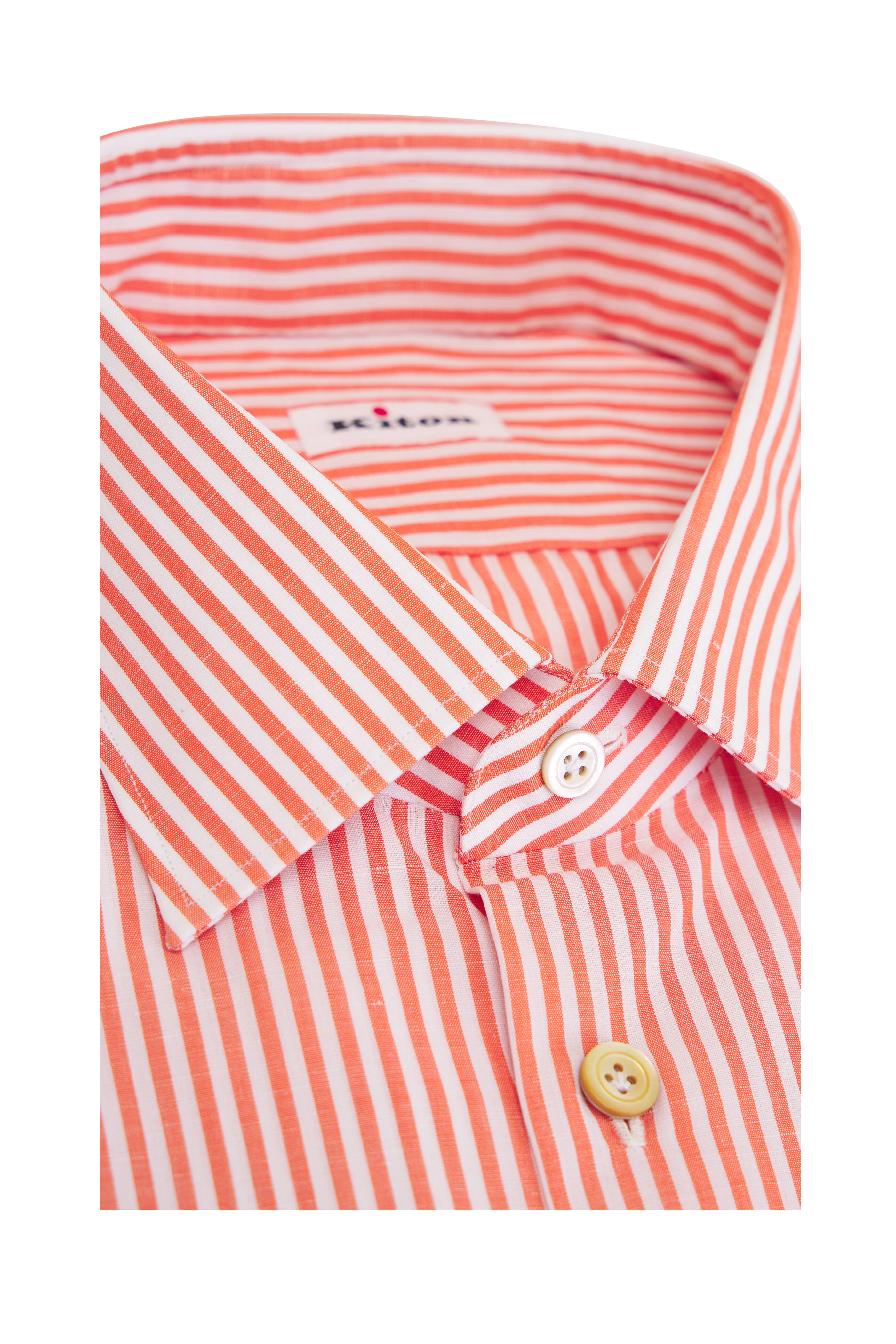 Kiton - Orange Stripe Cotton & Linen Sportshirt - view 2