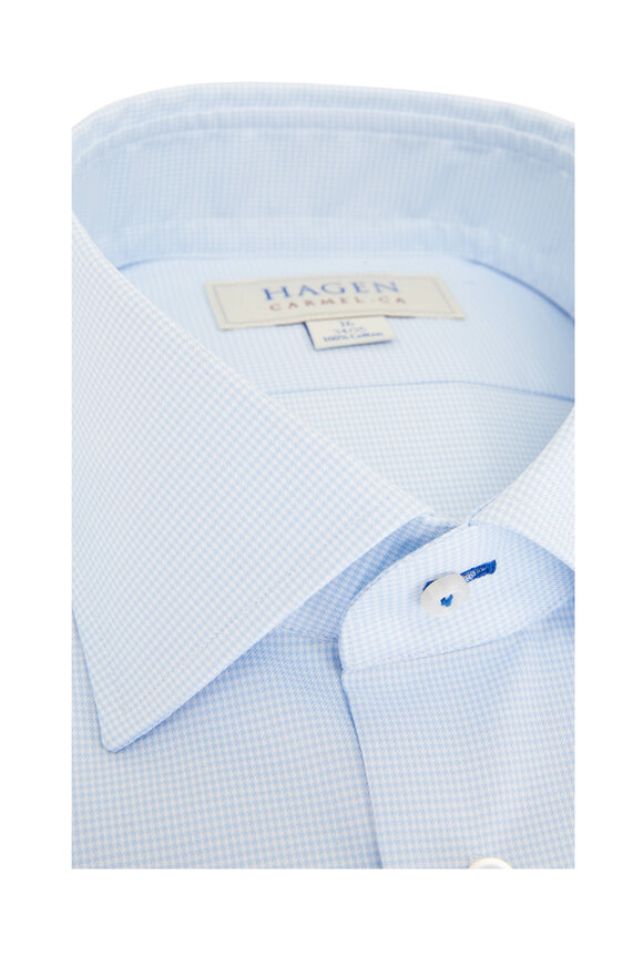 Hagen Shirts - Light Blue Mini Houndstooth Cotton Dress Shirt