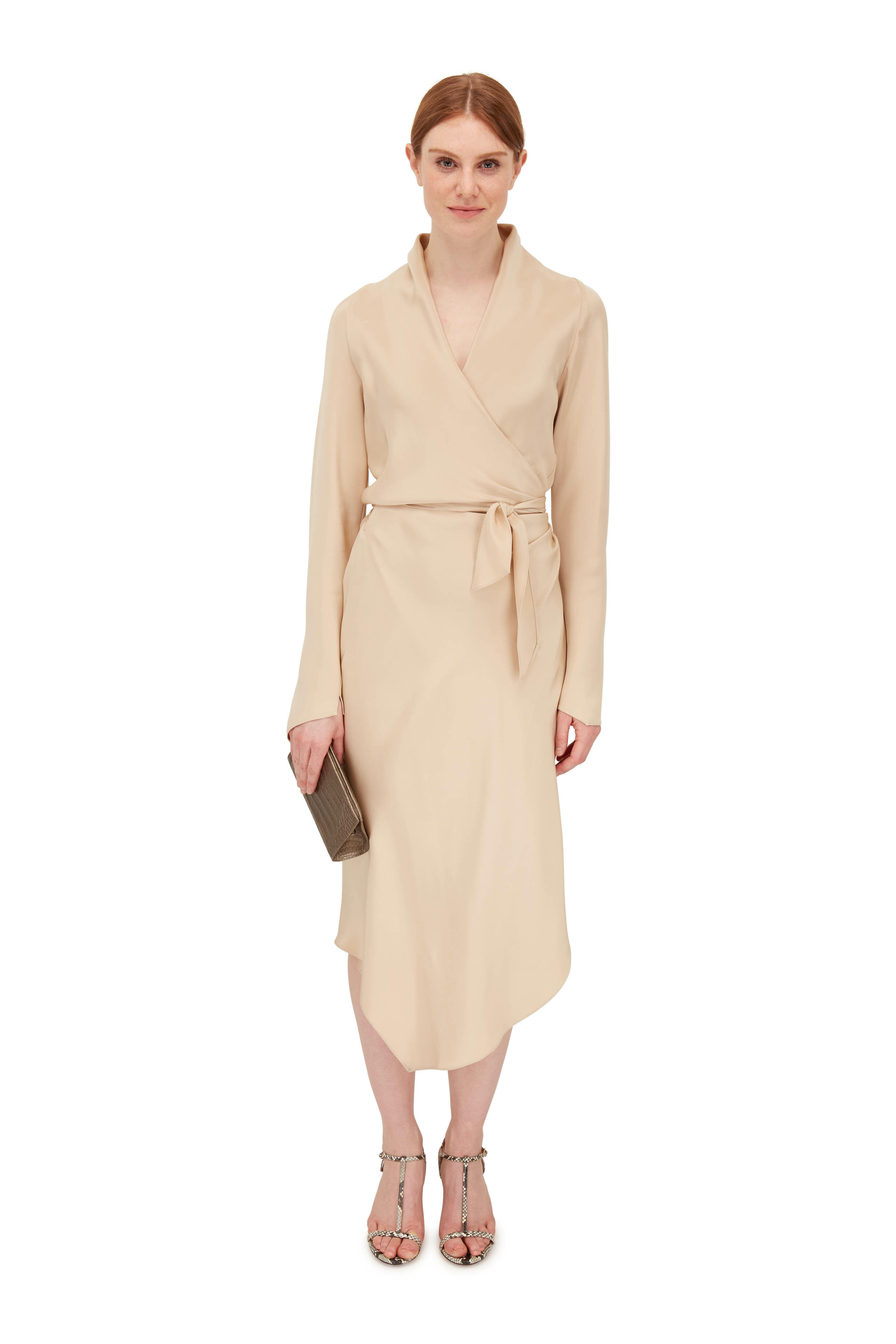Peter Cohen - Victor Beige Long Sleeve Wrap Dress
