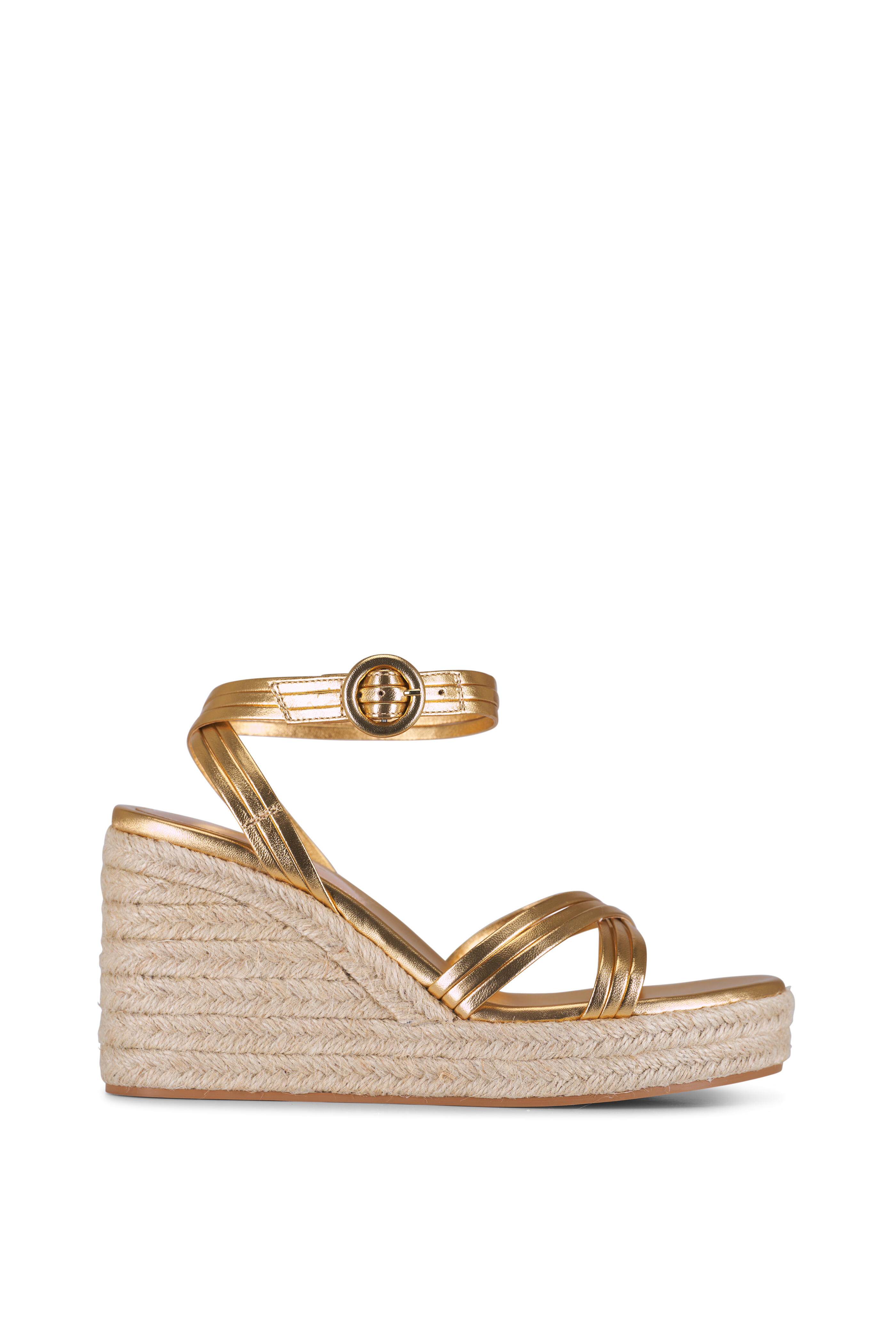 Gianvito Rossi - Mekong Leather Ankle Strap Espadrille Wedge, 70mm