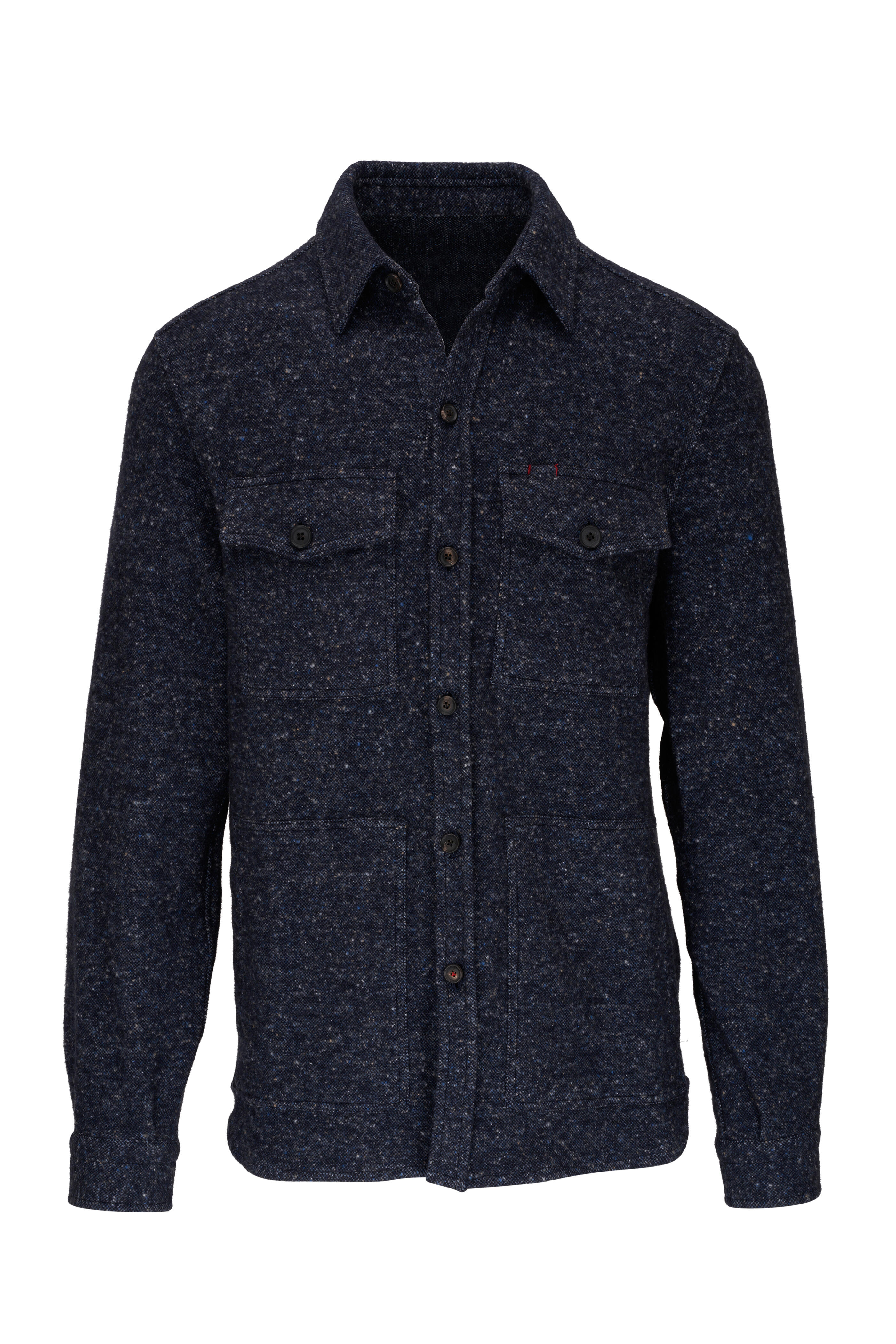 Isaia - Blue Jersey Boucle Overshirt | Mitchell Stores