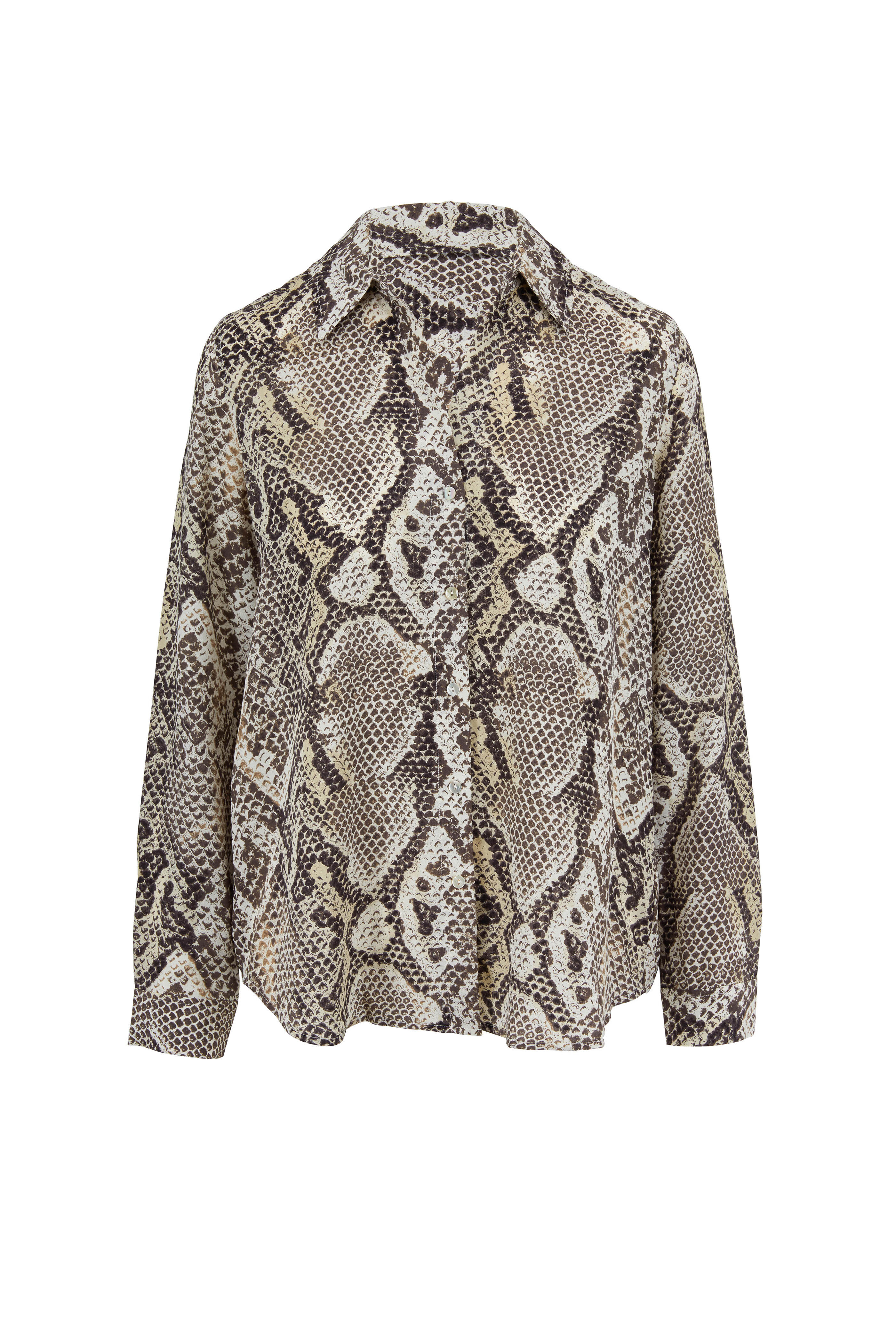 L'Agence - Nina Silk Natural Python Print Blouse