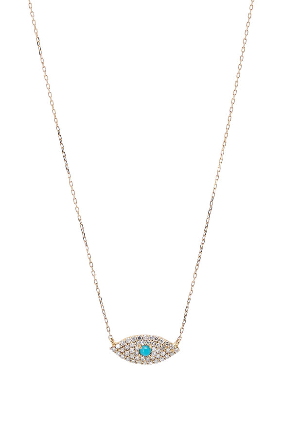 Kai Linz - Rose Gold Diamond Evil Eye Turquoise Necklace