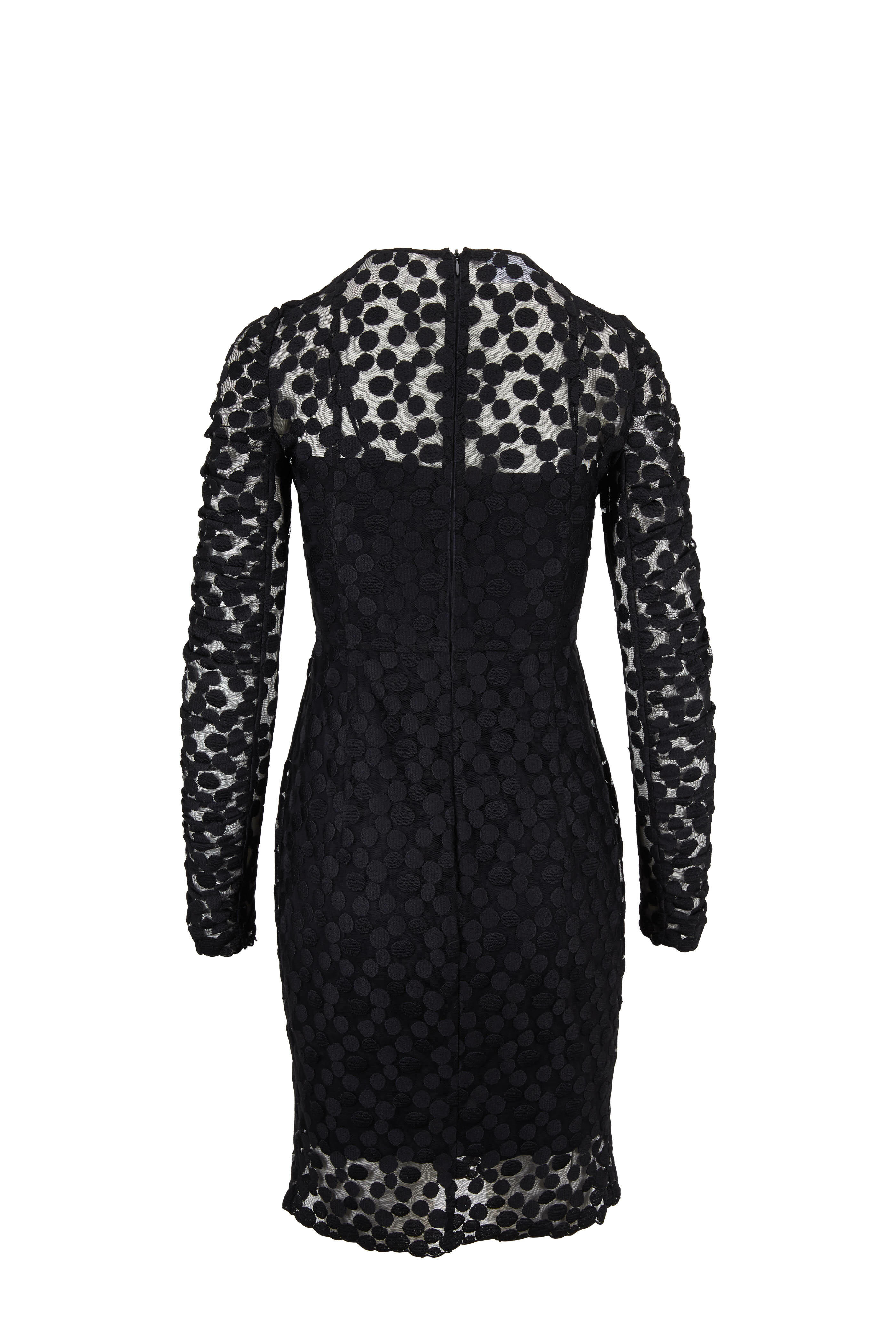 Akris Punto - Black Tulle Dot Embellished Ruffle-Sleeve Dress
