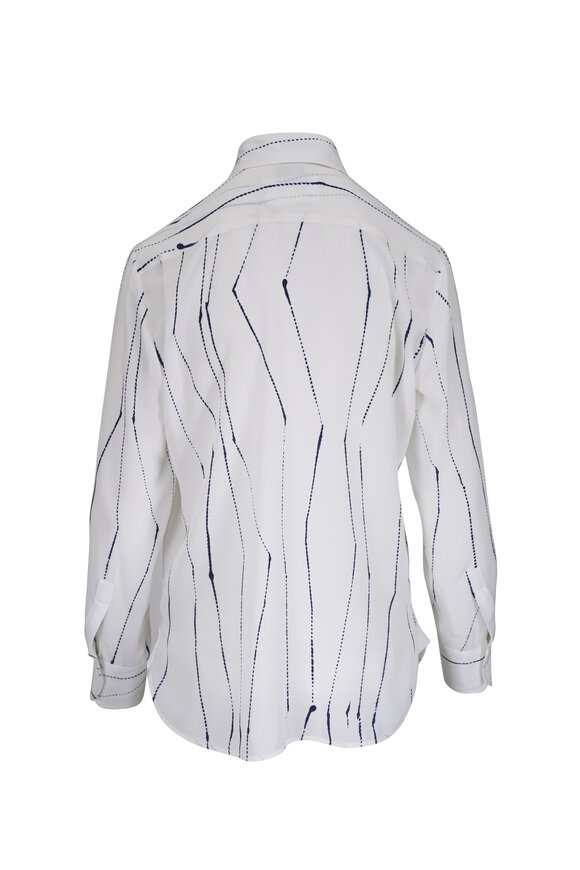 Kiton Blue & White Stripe Silk Blouse - view 3