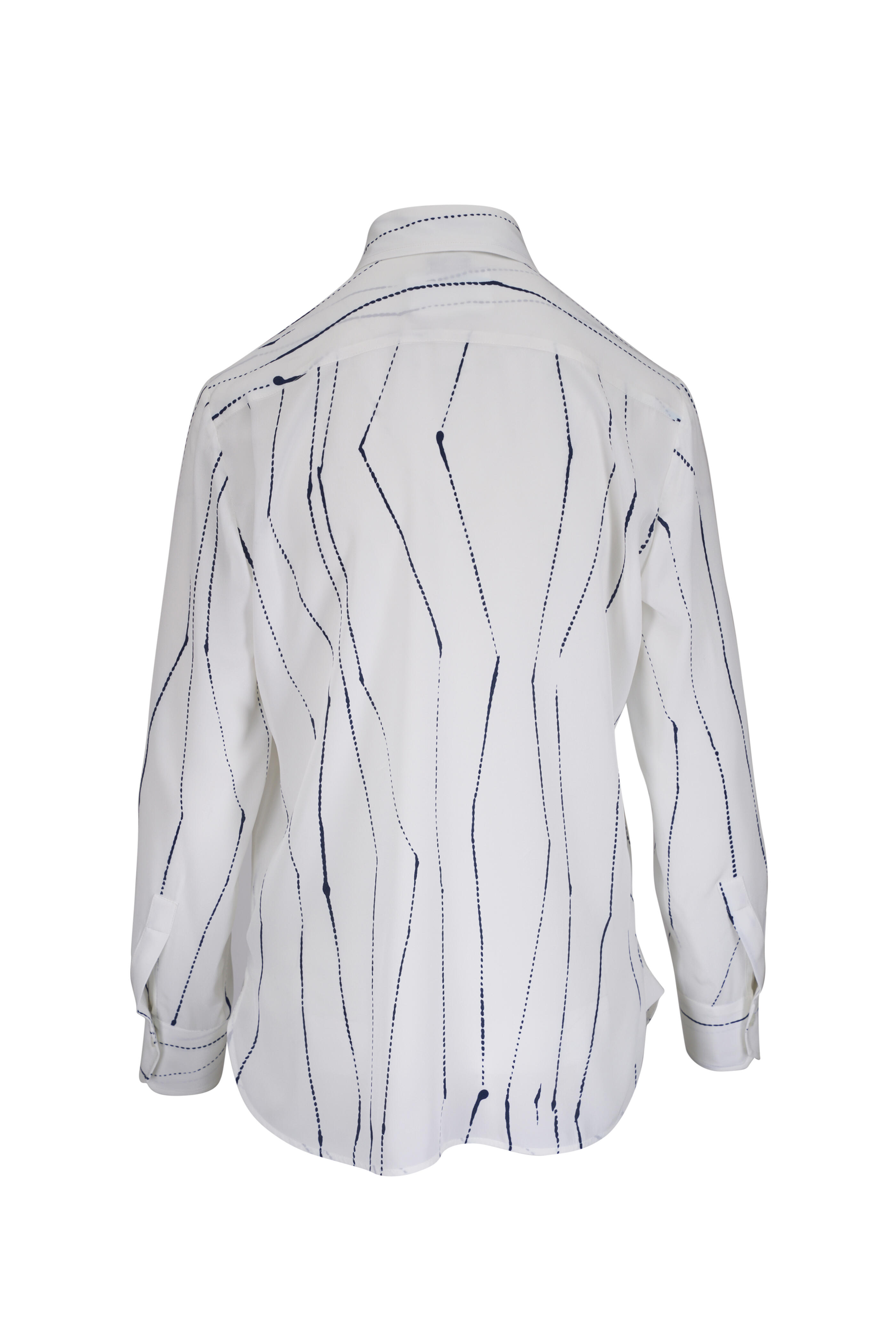 Kiton - Blue & White Stripe Silk Blouse