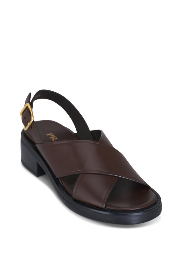 Prada Crisscross Slingback Brown Leather Sandal, 45mm