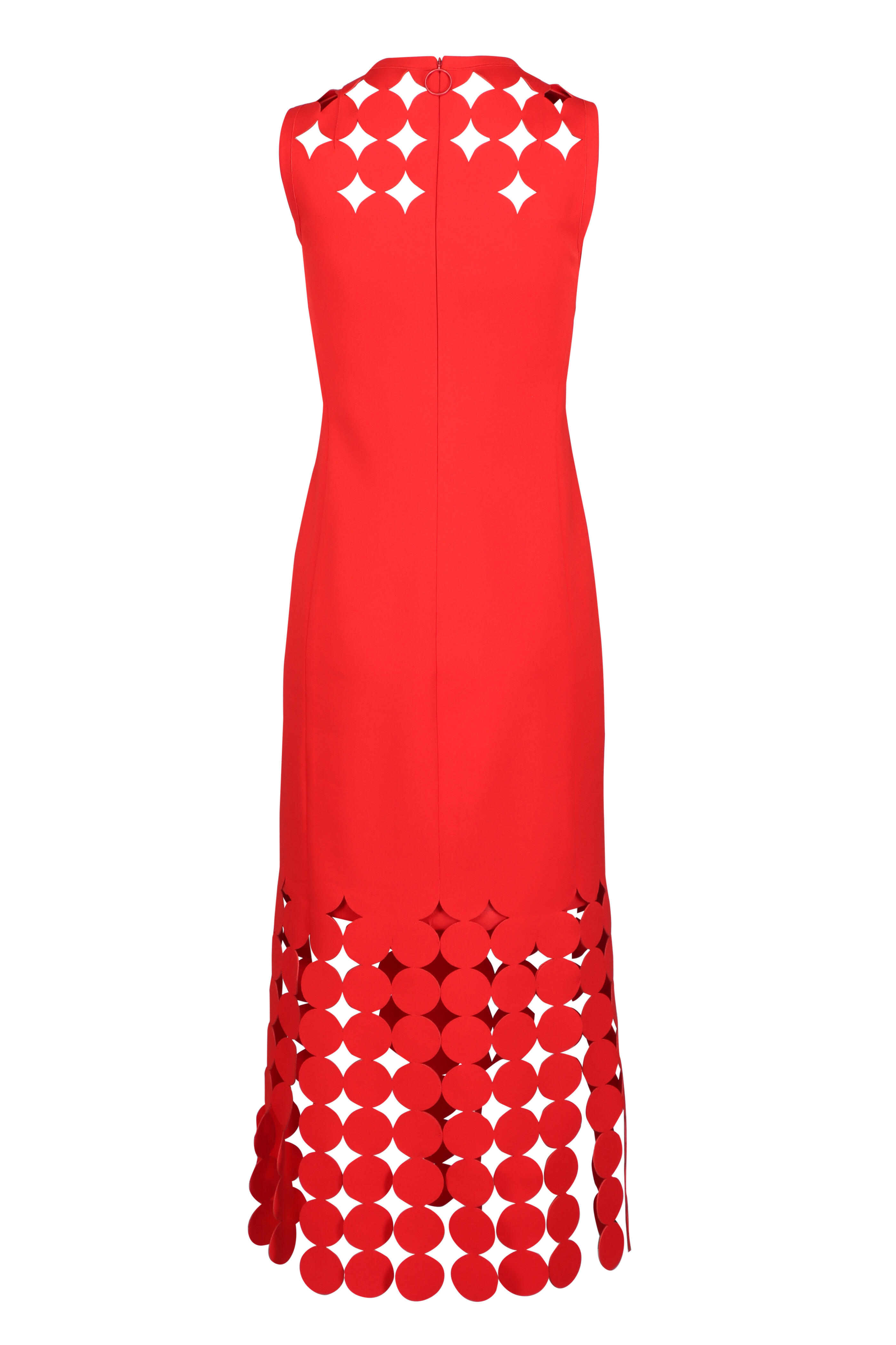 Akris Punto - Red Dropping Dot Cut-Out Midi Dress