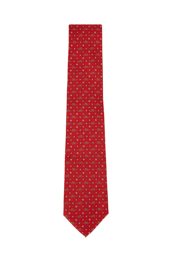 Ferragamo - Red Bicycle Pattern Silk Necktie