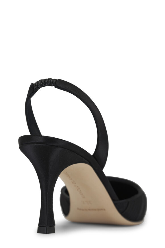 Manolo Blahnik - Carolyne Black Satin Slingback Pump, 70mm