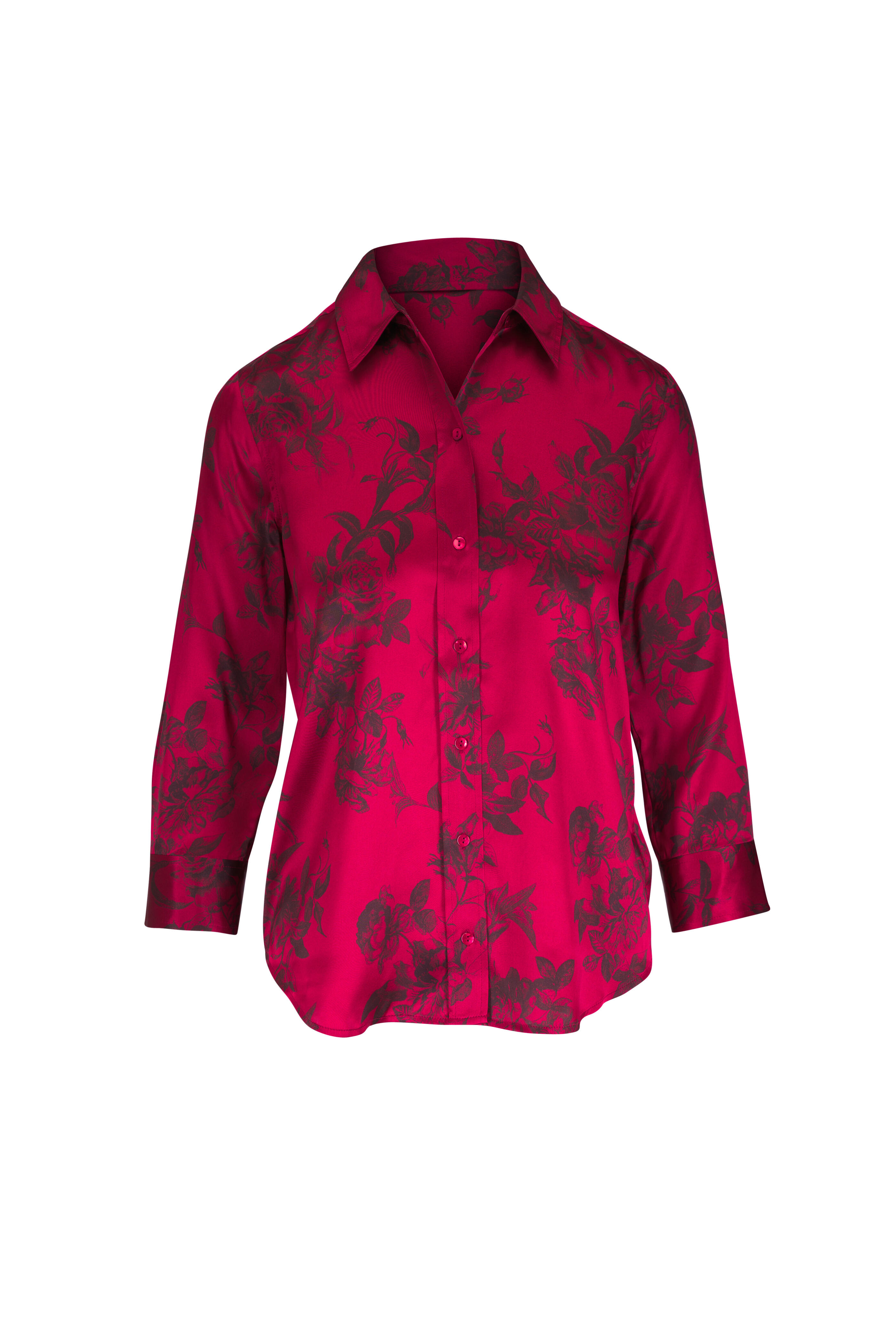 L'Agence - Dani Burgundy Painterly Floral Silk Blouse