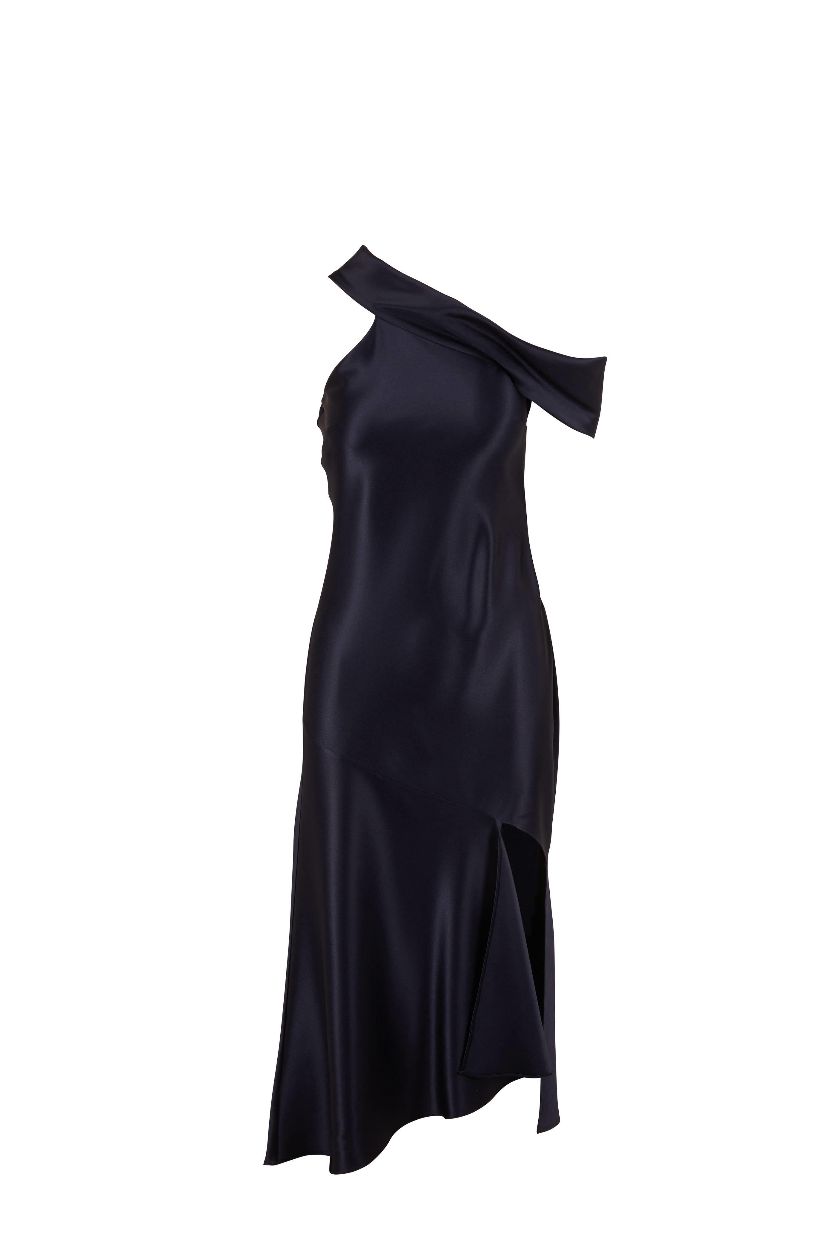 Cushnie - Navy Silk Off The Shoulder Slip Dress