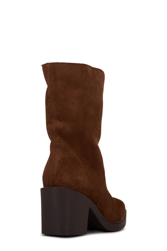 Aquatalia - Celesta Dark Brown Silky Suede Western Boot, 70mm