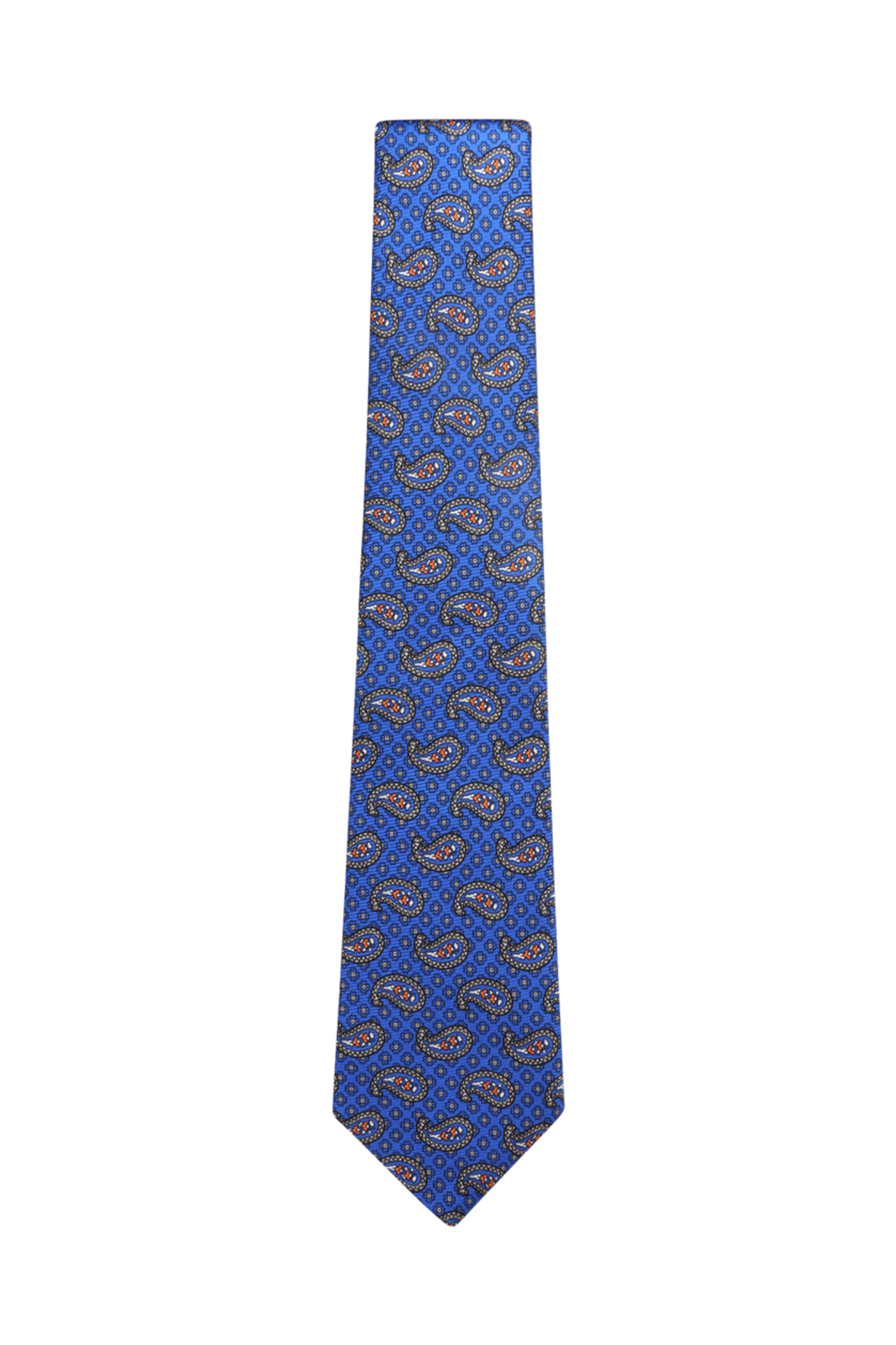 Kiton - Medium Blue and Beige Paisley Tie