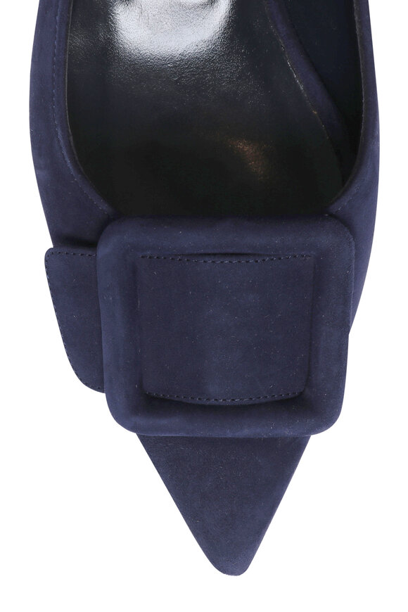 Manolo Blahnik Maylura Navy Suede Gala Flat Slingback - view 4