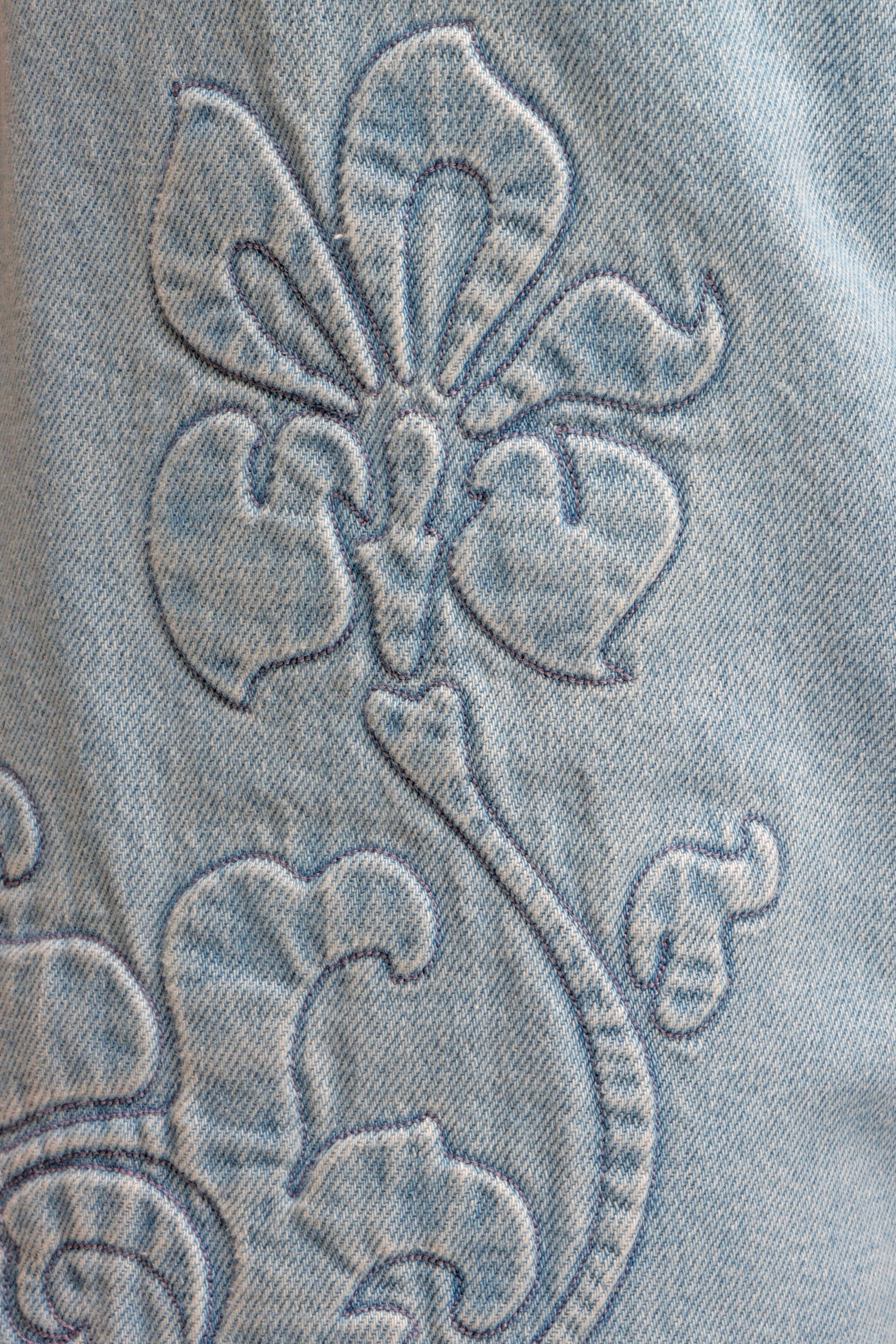Marques ' Almeida - Flower Embroidered Boyfriend Jean in Baby Blue
