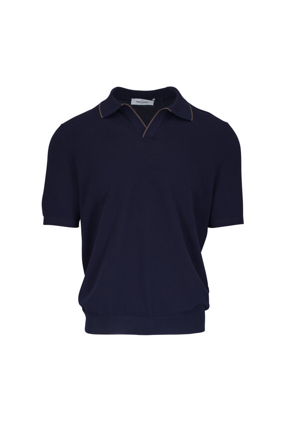 Gran Sasso Navy & Brown Tipped Cotton Polo