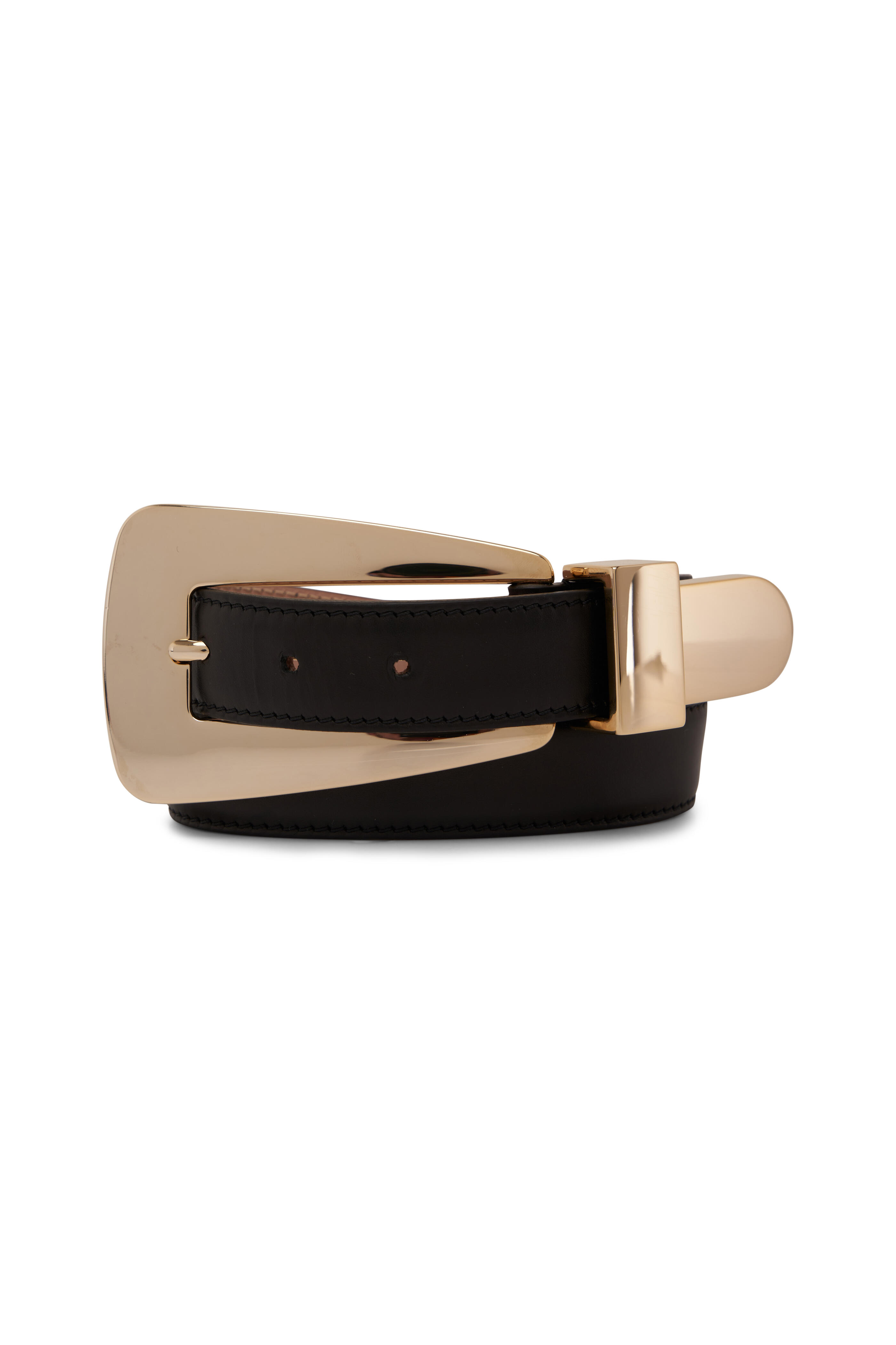 Khaite - Lucca Black Leather & Gold Belt | Mitchell Stores
