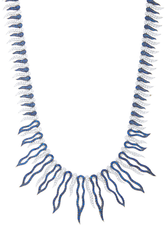 Eclat - White Gold Blue Sapphire Diamond Suite Necklace