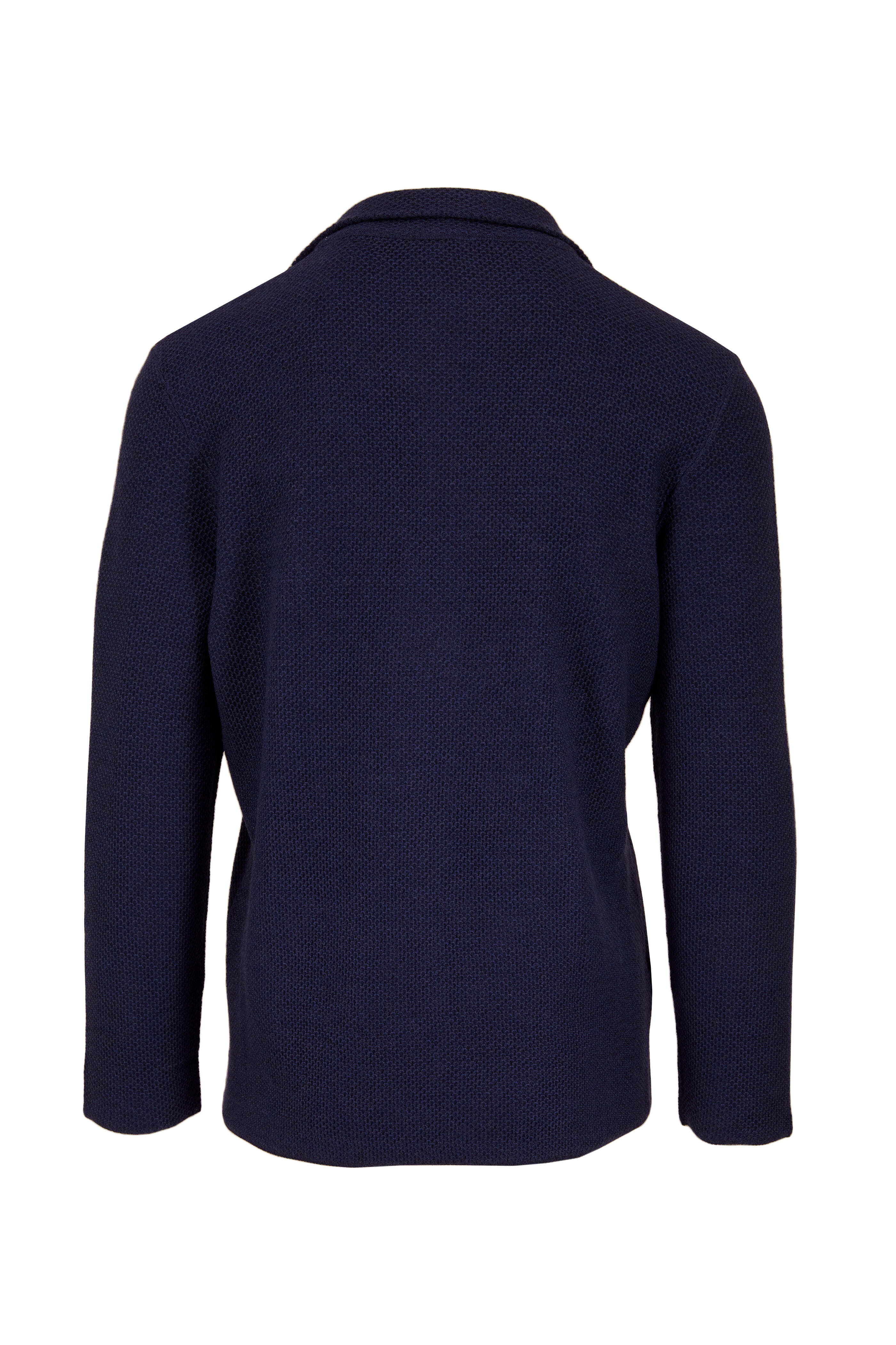 Isaia - Blue Waffle Knit Sweater Blazer