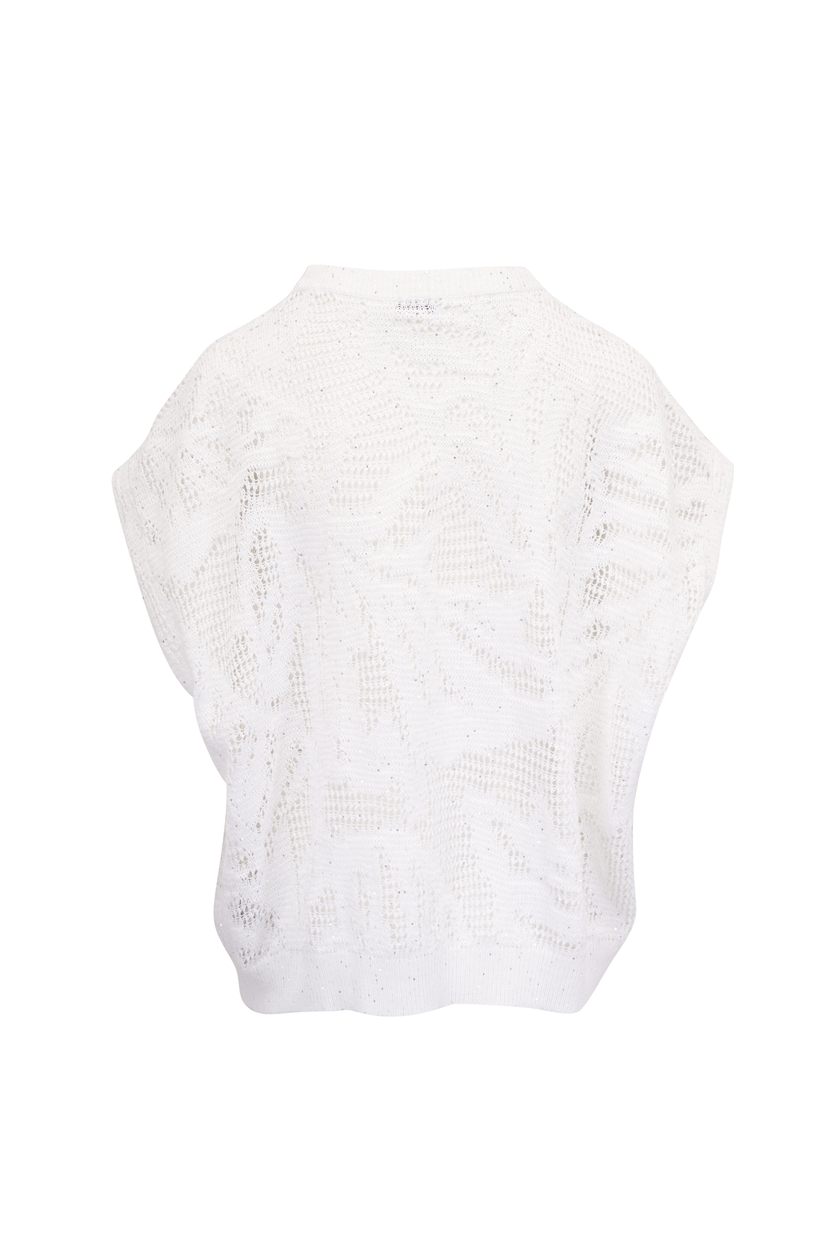 Brunello Cucinelli - White Linen Pailette Cap Sleeve Sweater