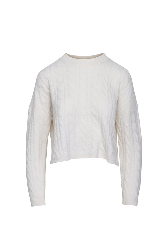 Alice & Olivia Cecilie Ecru Crop Cableknit Pullover