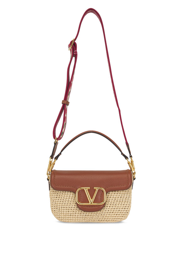 Valentino Garavani All Time Natural & Saddle Raffia Shoulder Bag