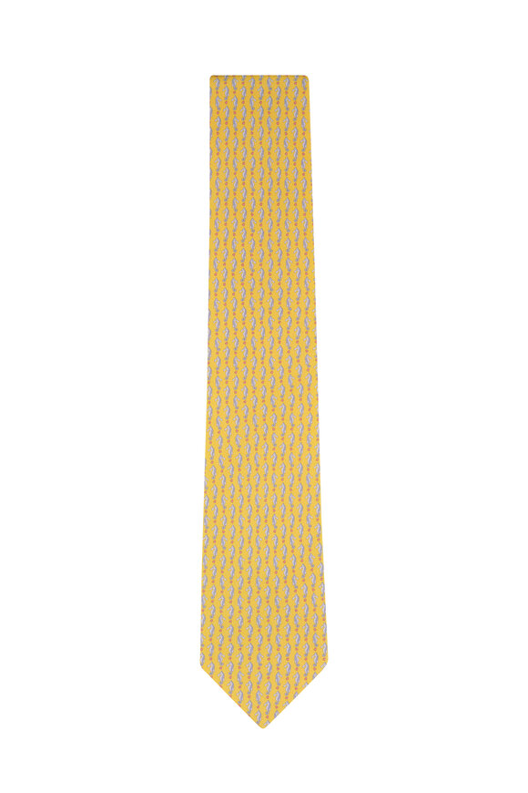 Ferragamo Yellow Seahorse Print Silk Necktie - view 1