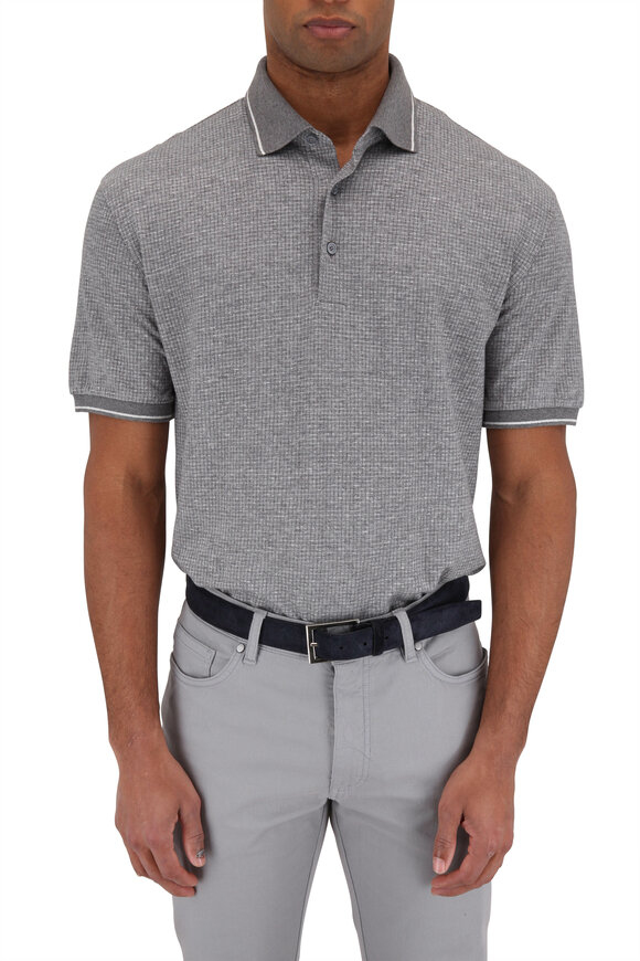 Zegna - Gray Textured Cotton & Linen Polo