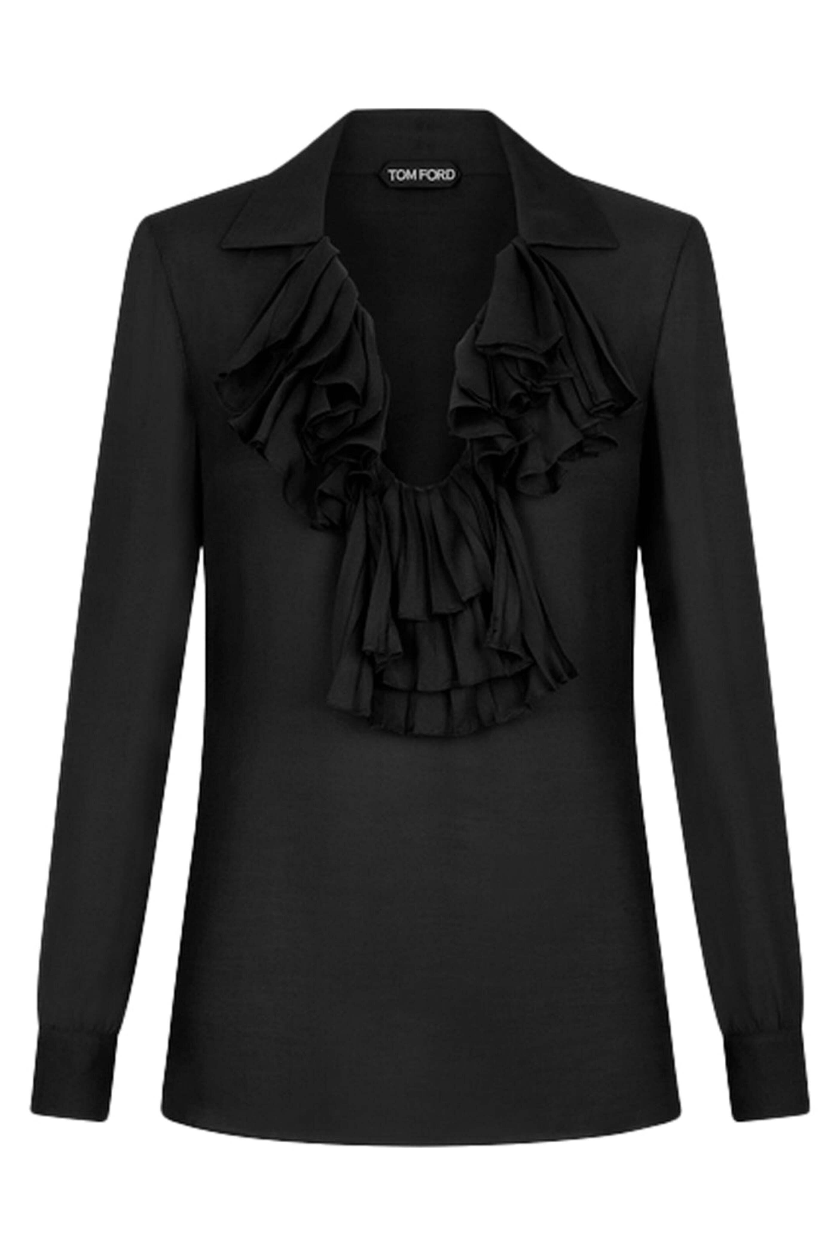 Tom Ford - Black Ruffle Placket Silk Blouse | Mitchell Stores