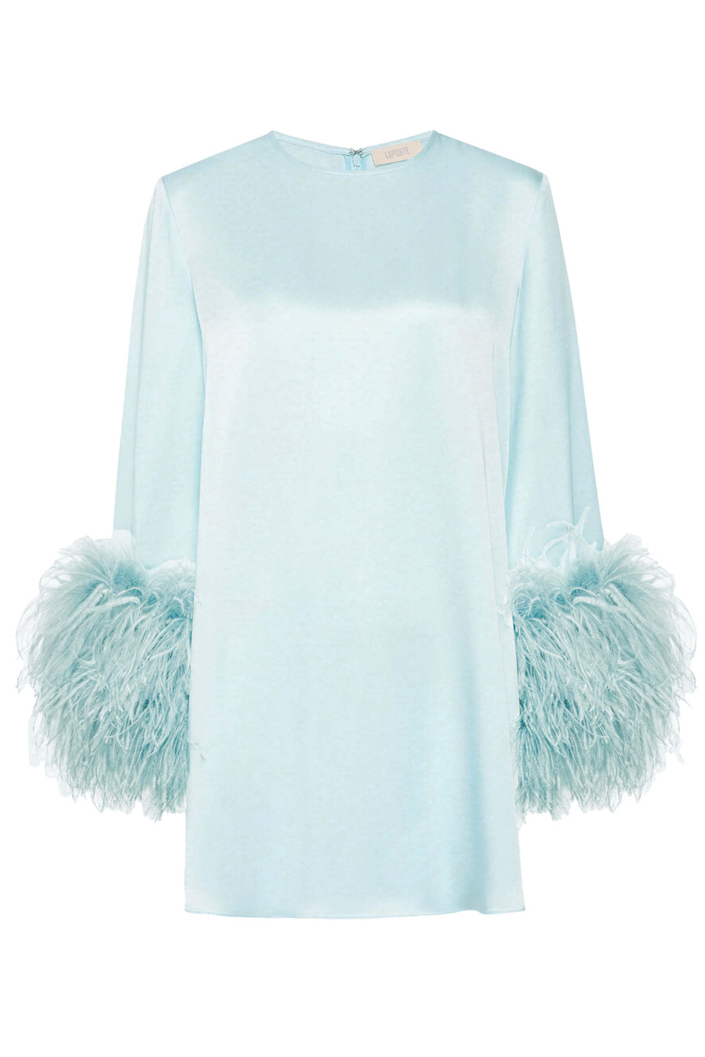LaPointe - Soft Blue Satin Ostrich Sleeve Shift Dress