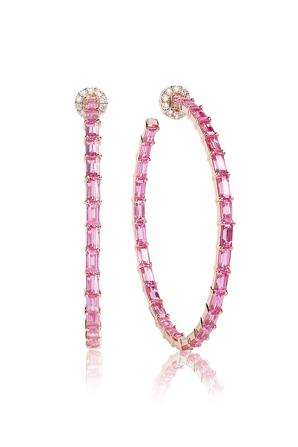 Nam Cho 18k Rose Gold Pink Sapphire Baguette Hoop Earrings - view 1