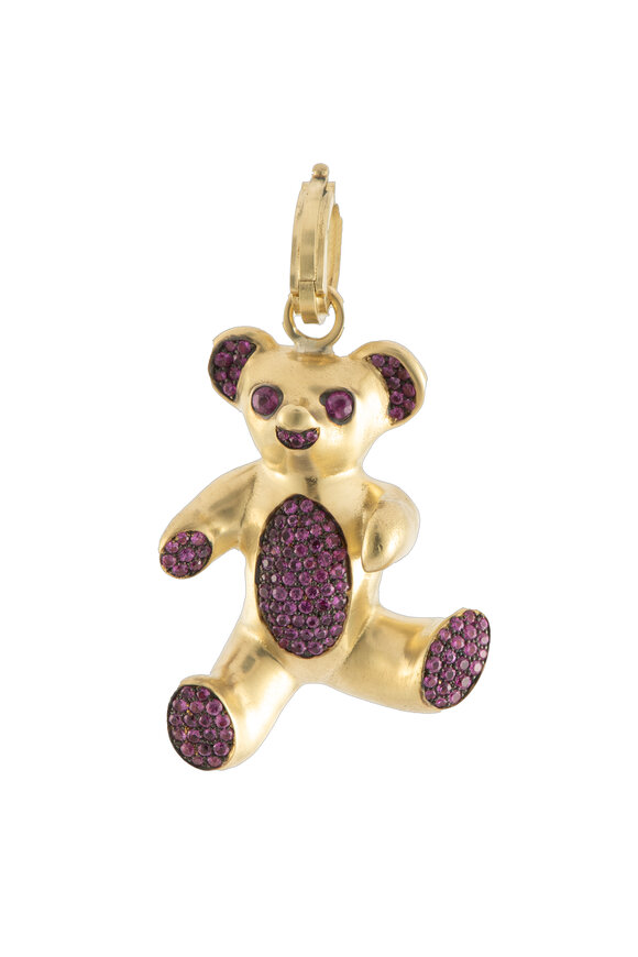 Sylva & Cie 18k Yellow Gold Lindy Bear Pink Sapphire Pendant