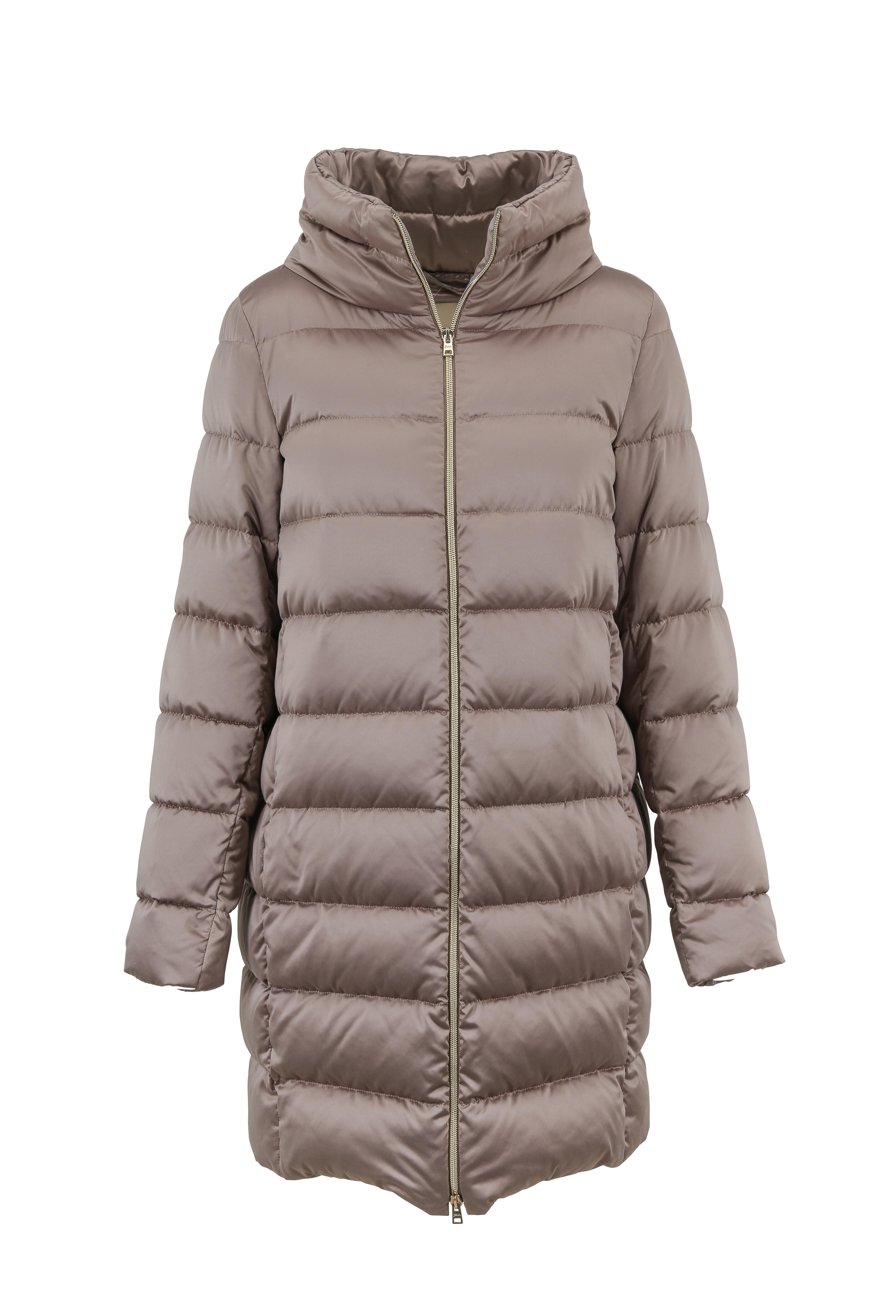 Herno - Taupe Satin Quilted Cocoon Coat
