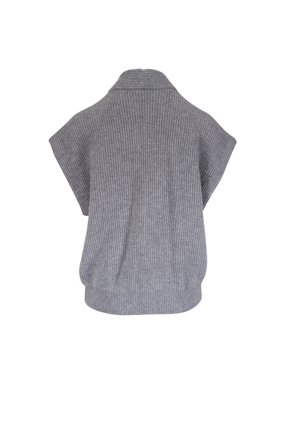 Brunello Cucinelli Pearl Gray Asymmetrical Button Sweater Vest - view 5