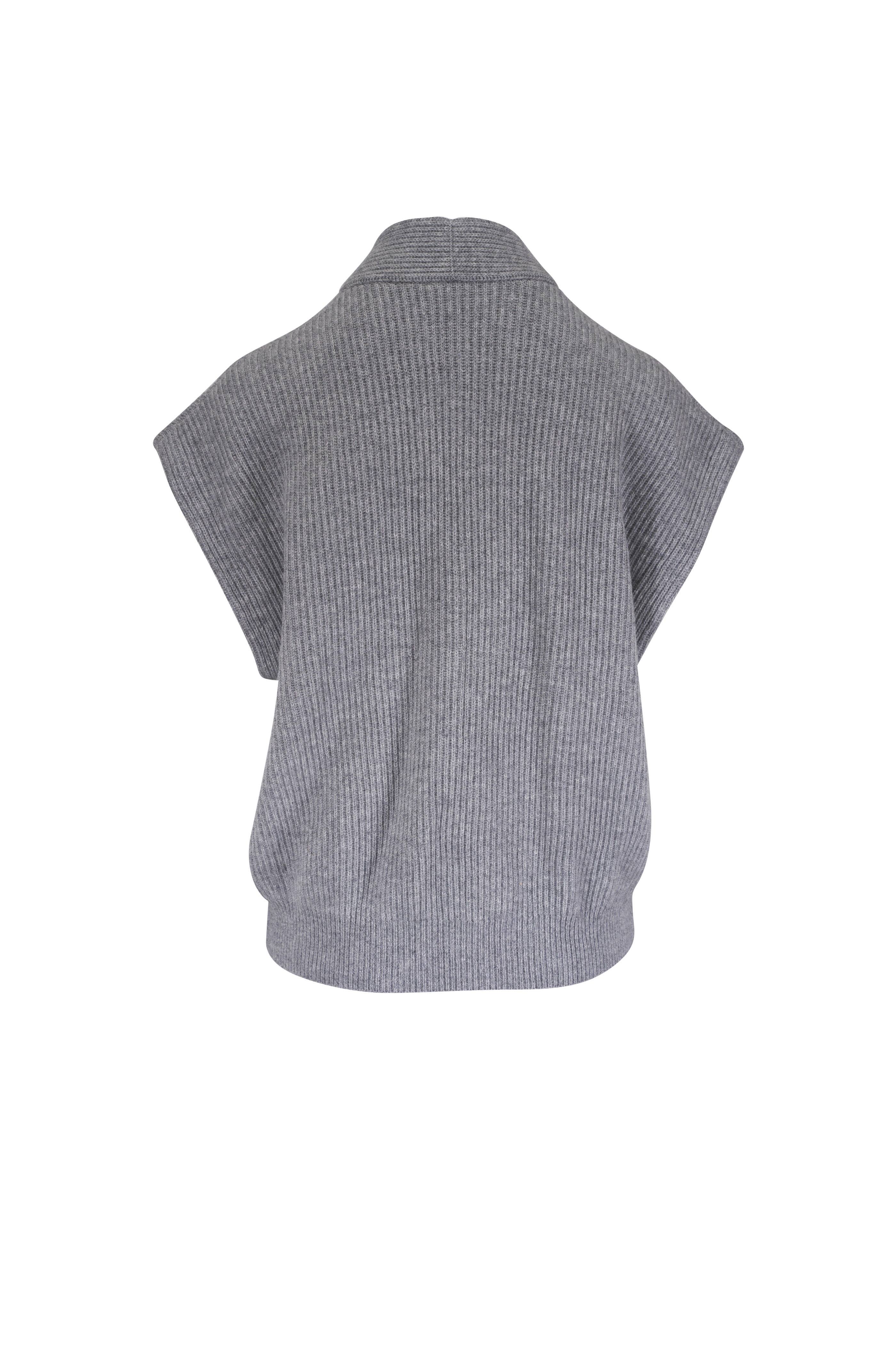 Brunello Cucinelli - Pearl Gray Asymmetrical Button Sweater Vest - view 5