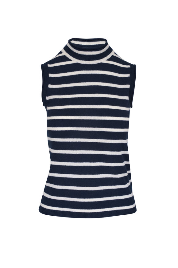 Veronica Beard Mahalia Navy & Ivory Stripe Cashmere Pullover