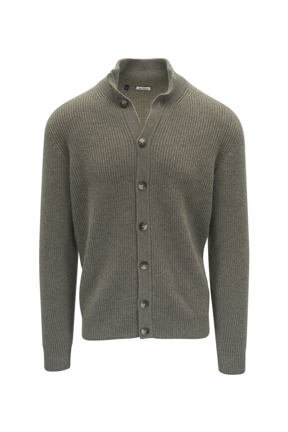 Atelier Munro Moss Green Ribbed Cashmere Cardigan