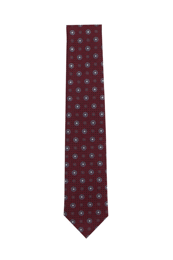 Geoff Nicholson Burgundy Floral Wool & Silk Necktie - view 1