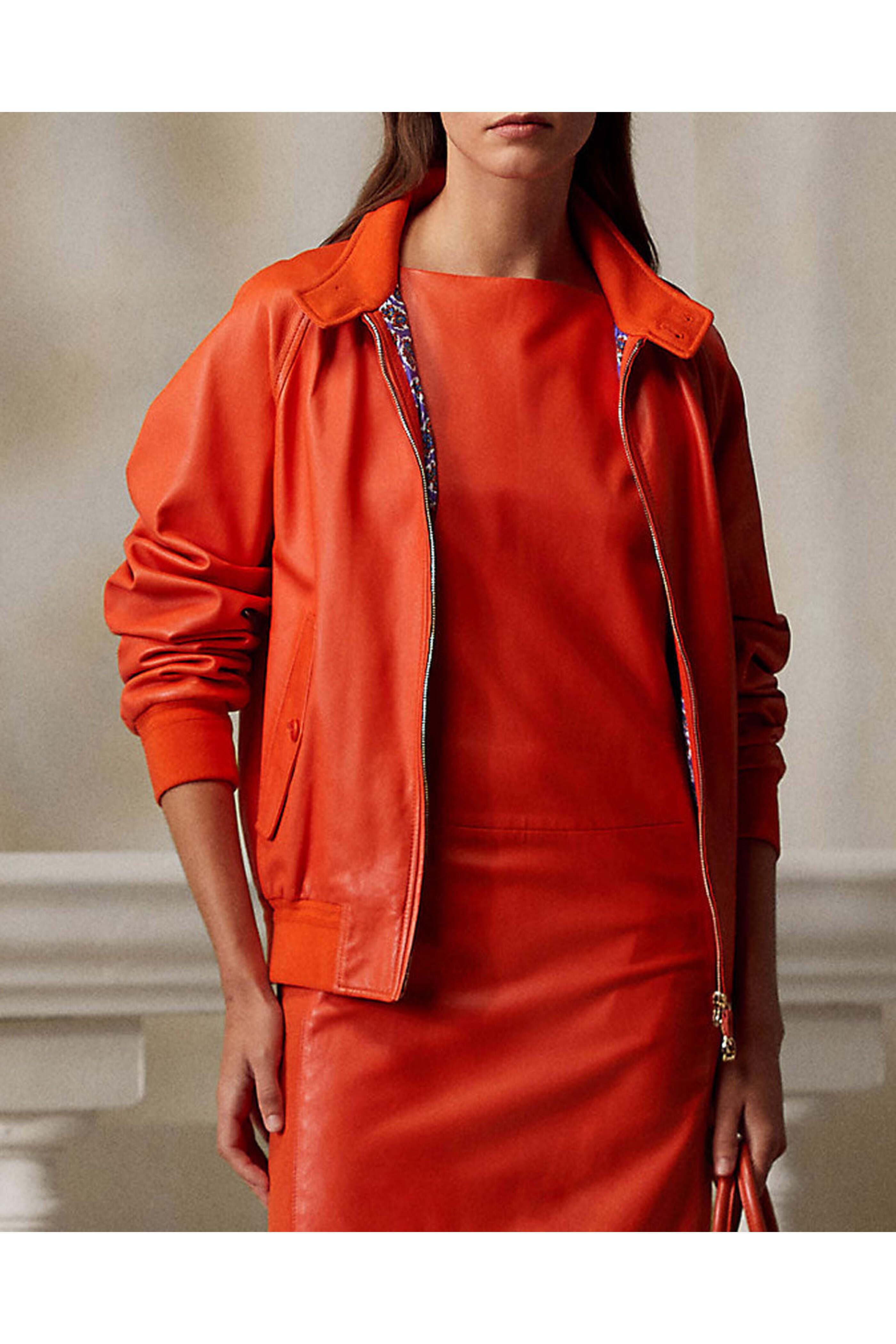 Ralph Lauren - Orange Leather Torrence Jacket