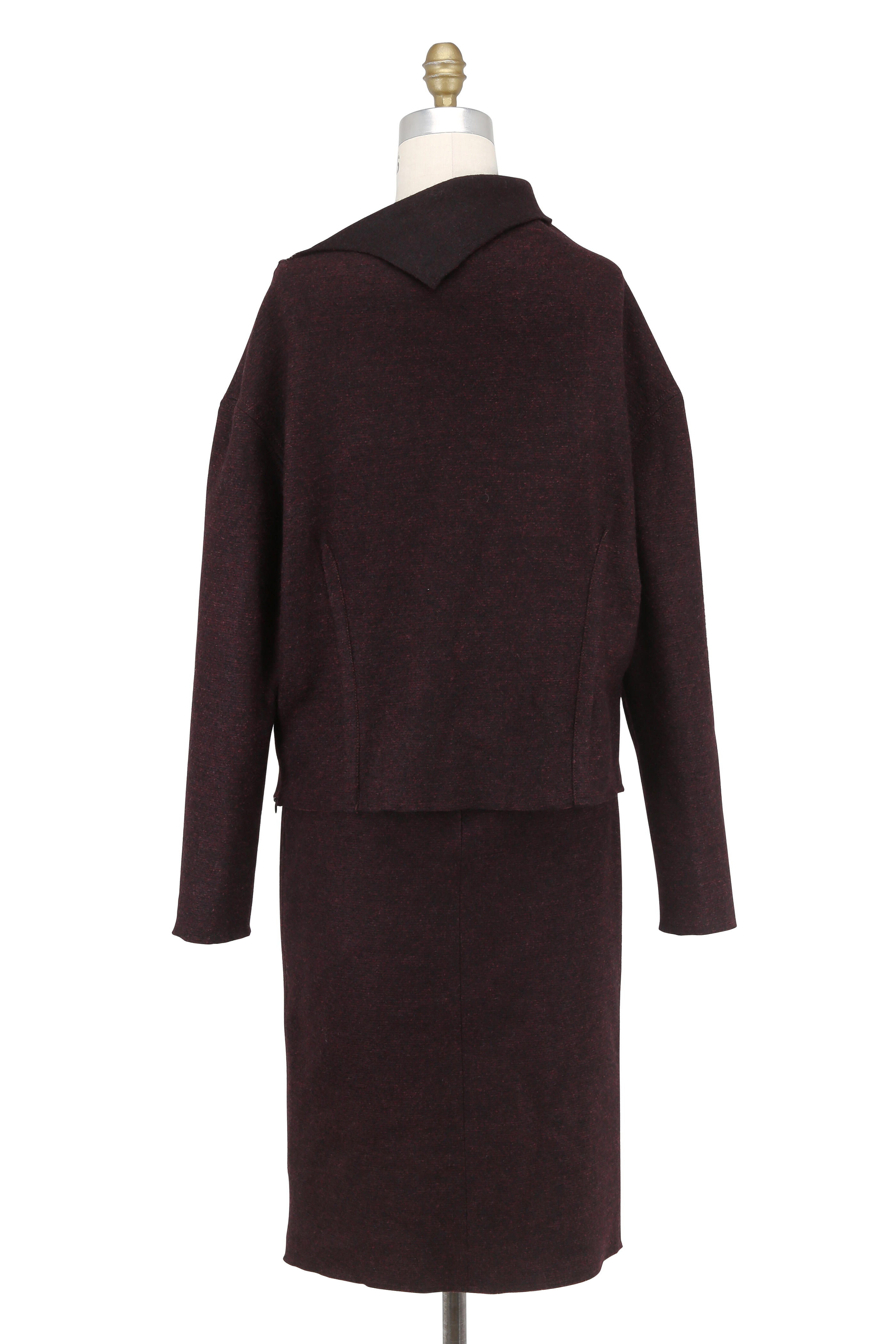 Kiton - Plum Cashmere Split Neck Pullover & Skirt Set