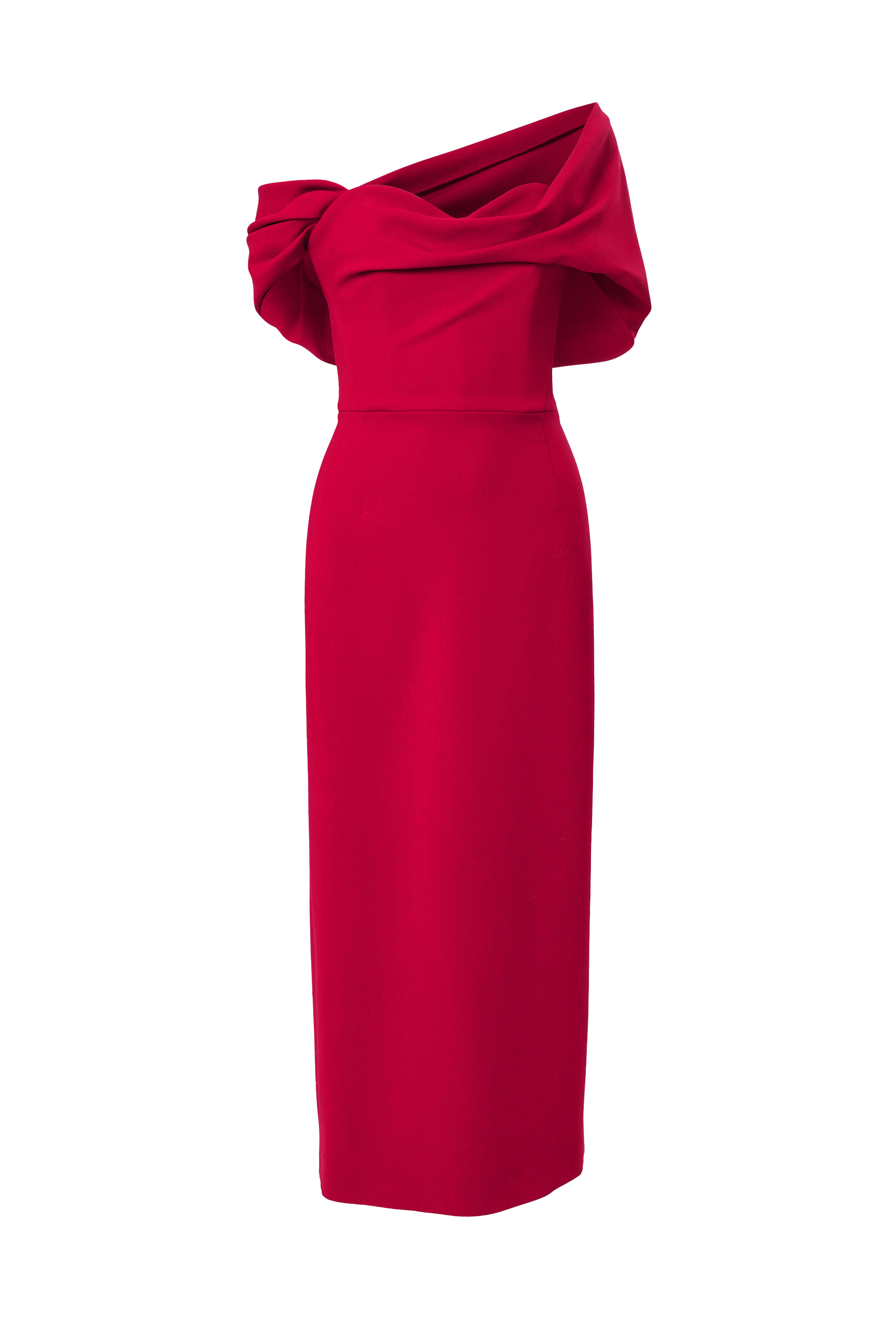 Carolina Herrera - Claret Draped Off-The-Shoulder Column Dress