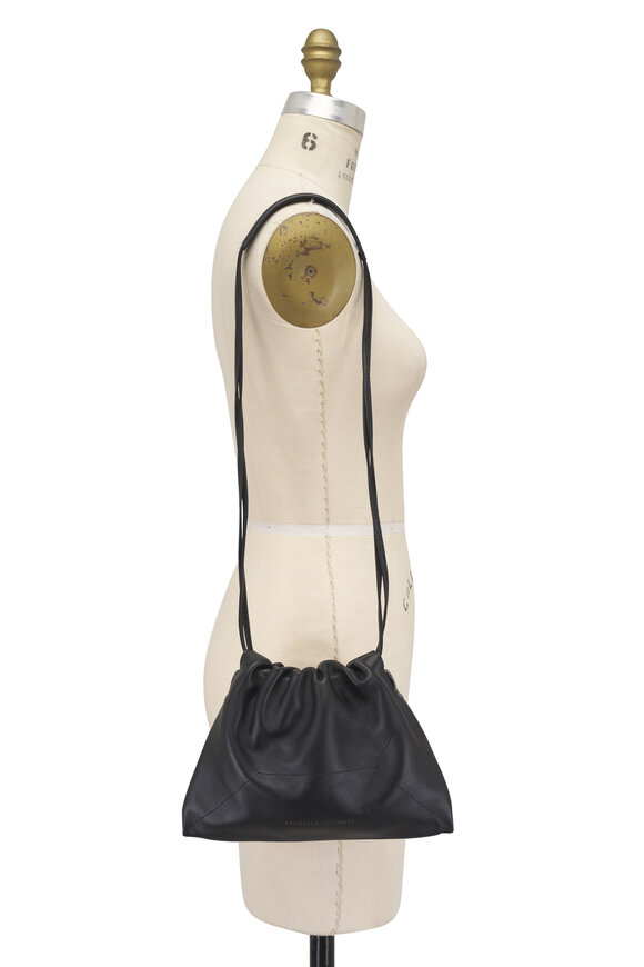 Brunello Cucinelli Black Leather Drawstring Crossbody - view 6