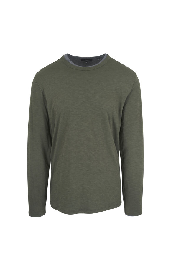 Vince Dark Green Cotton Double Layer Long Sleeve T-Shirt - view 1