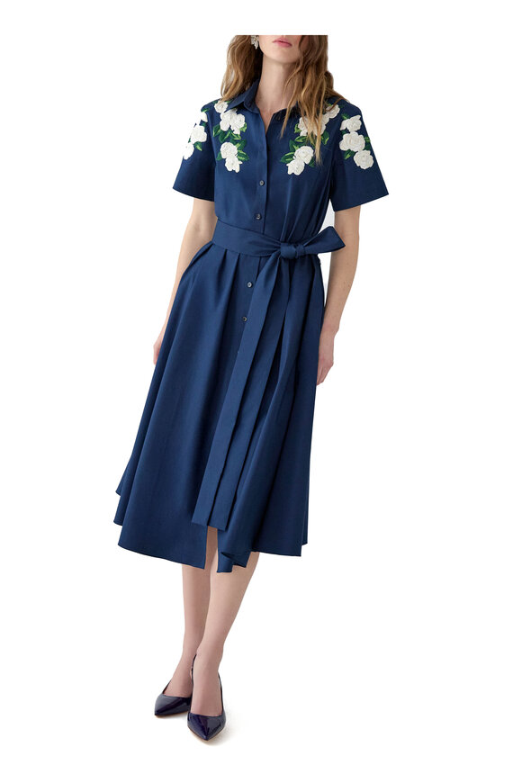 Carolina Herrera Midnight Embroidered Belted Shirtdress - view 4