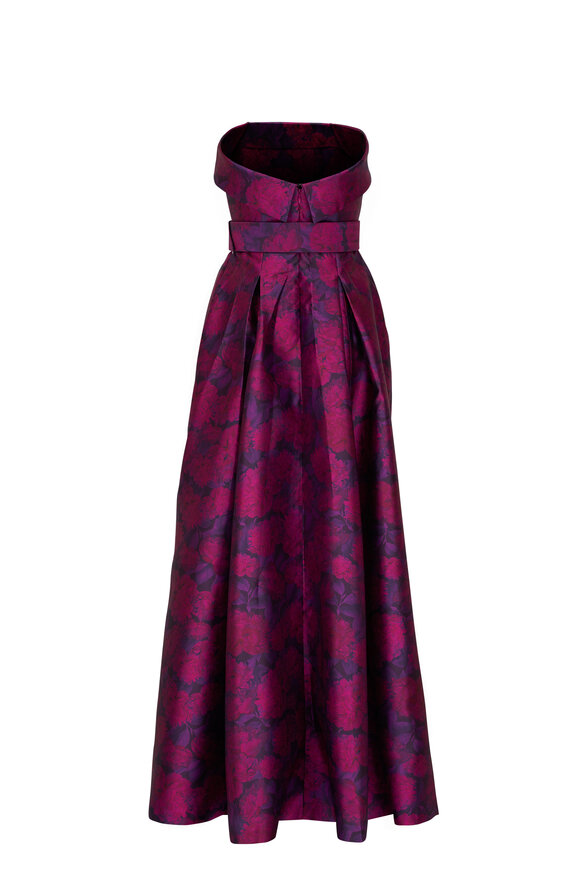 Sachin + Babi - Brielle Magenta Bloom Print Mikado Strapless Gown