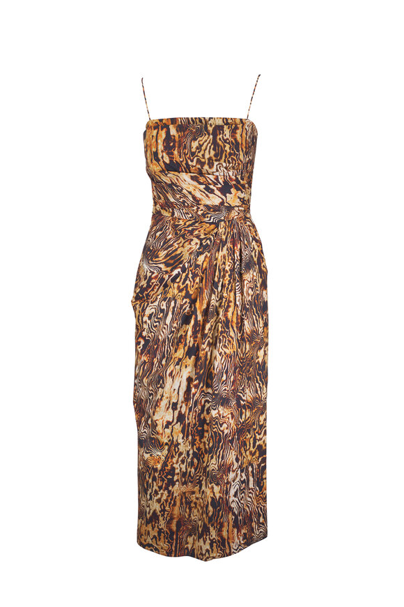 Adam Lippes Cari Copper Multi Printed Cotton Poplin Dress