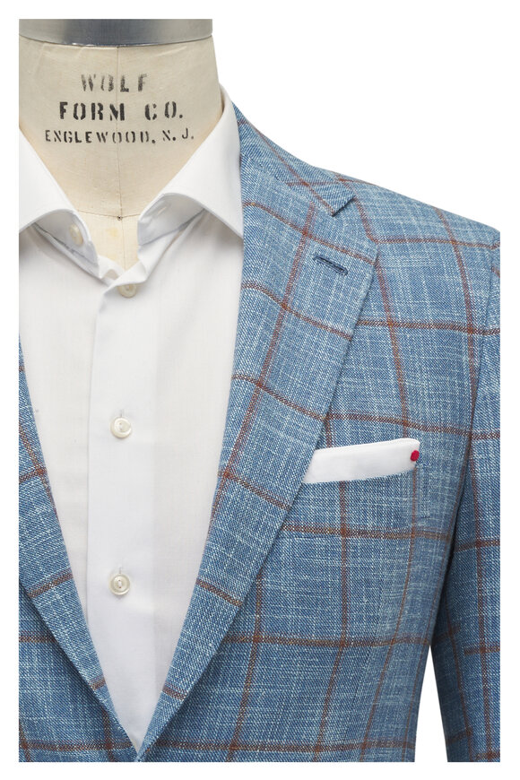 Kiton Slate & Red Windowpane Sportcoat