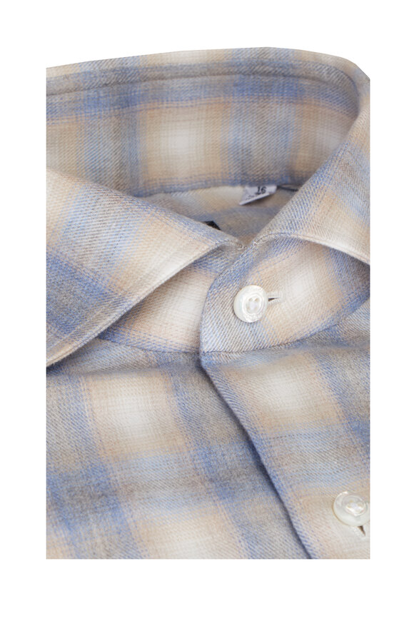 Finamore Napoli Faded Blue Plaid Sport Shirt - view 2